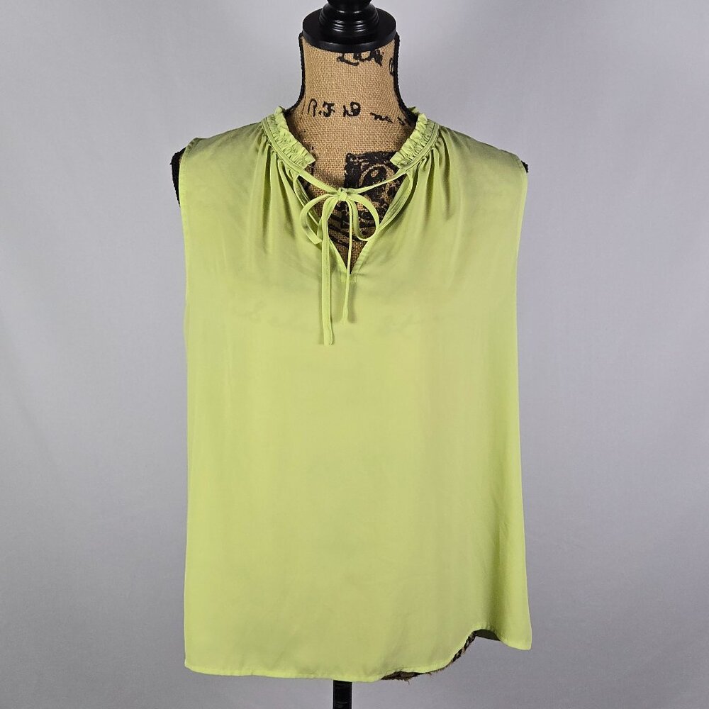 Ann Taylor Factory Green Sleeveless Blouse Medium Tie Neck Minimalist Chic